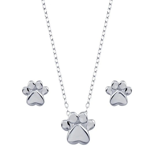 925 Sterling Silver Rhodium Plated Dog Paw Sets