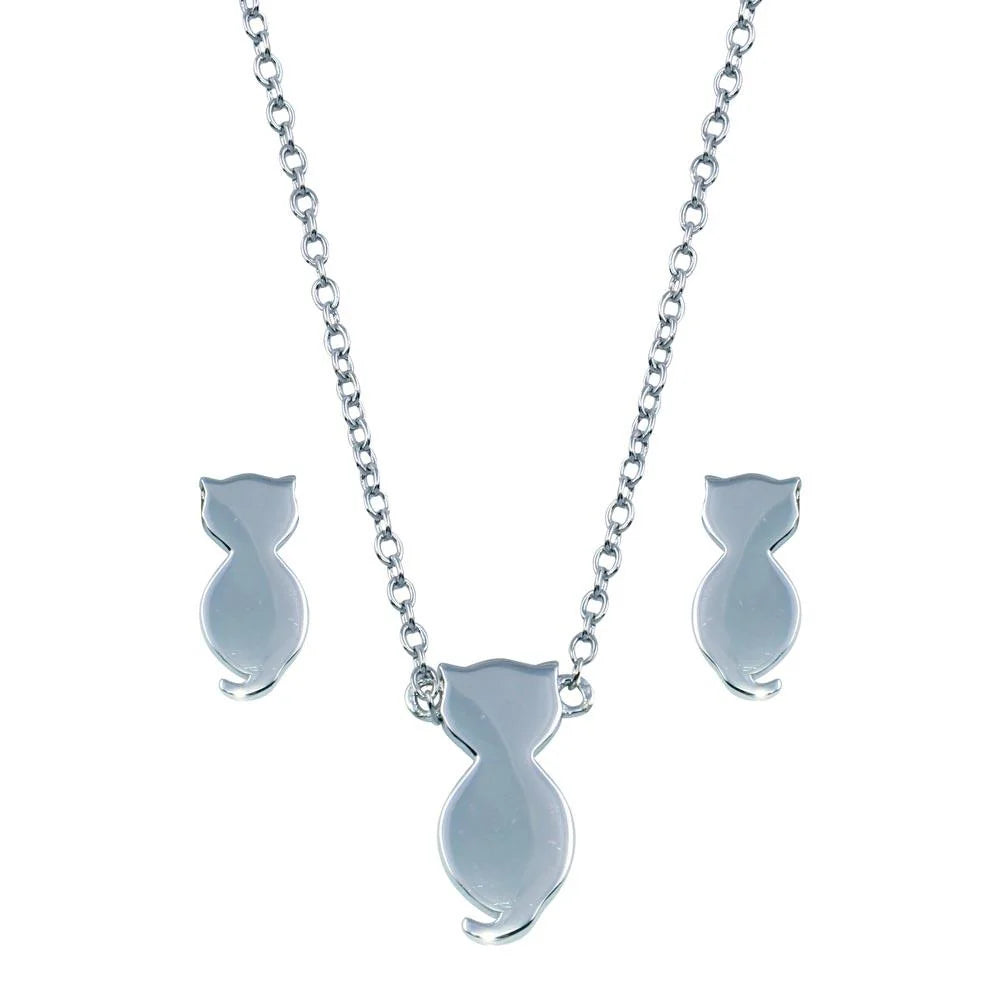 925 Sterling Silver Rhodium Plated Cat Set