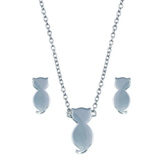 925 Sterling Silver Rhodium Plated Cat Set