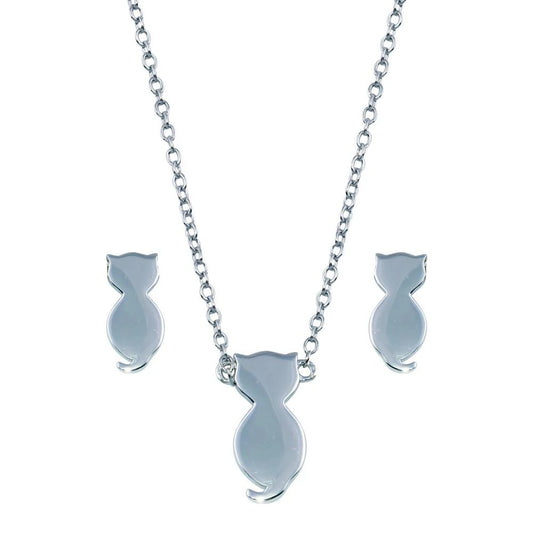 925 Sterling Silver Rhodium Plated Cat Set