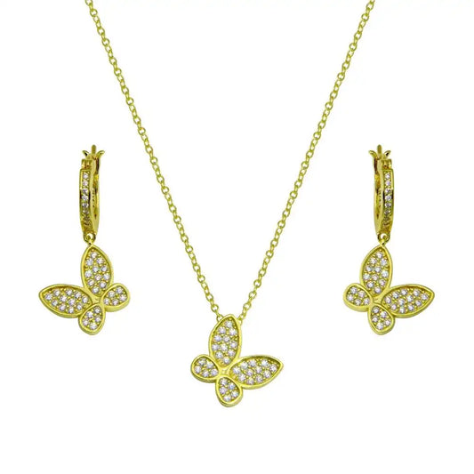 925 Sterling Silver Gold Plated Butterfly CZ Sets