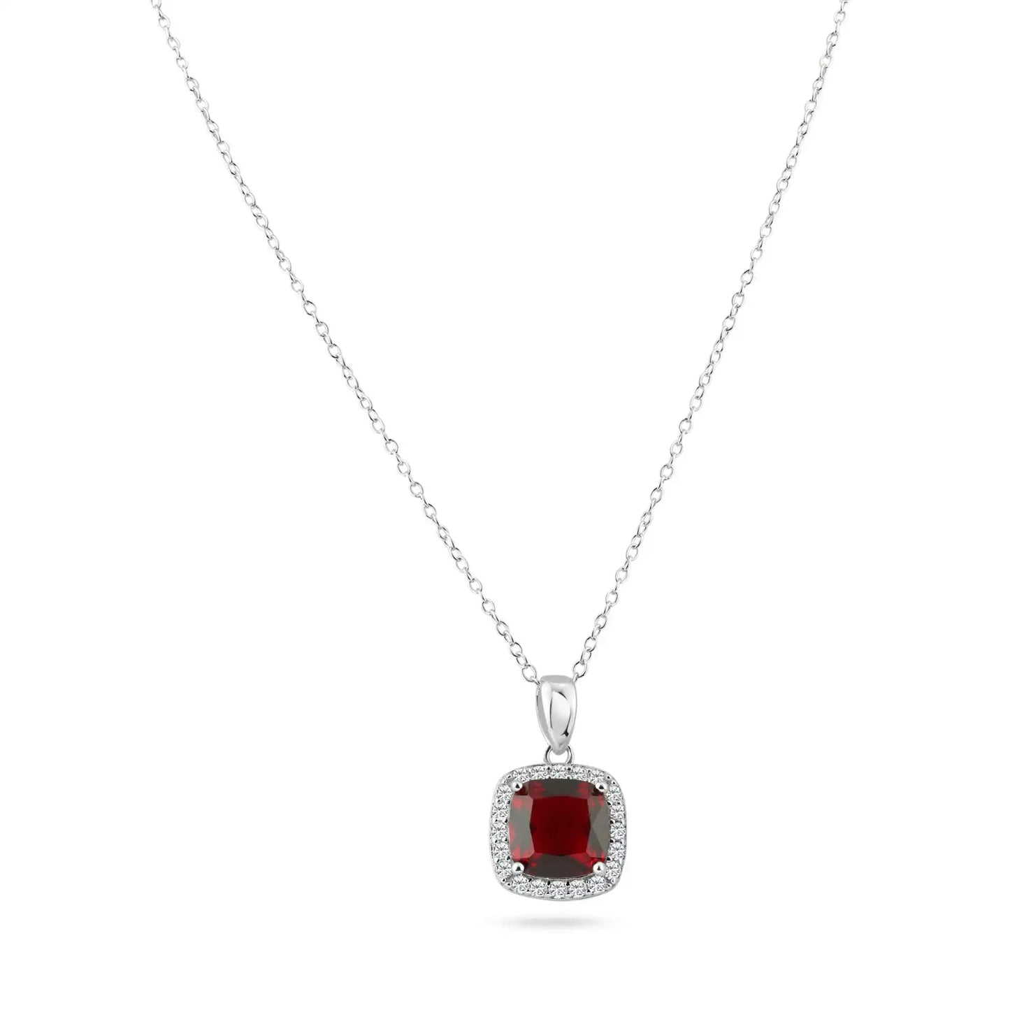 925 Sterling Silver Rhodium Plated Red and Clear Square CZ Set