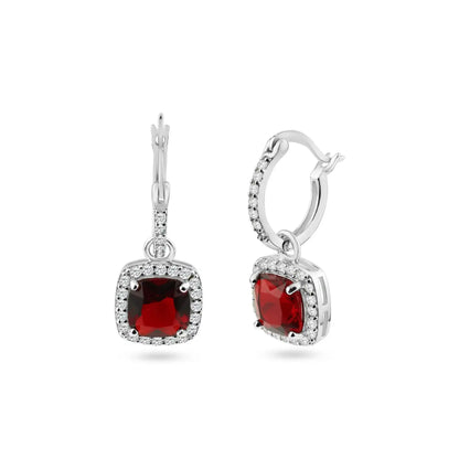 925 Sterling Silver Rhodium Plated Red and Clear Square CZ Set