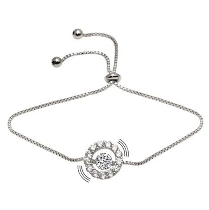 925 Sterling Silver Rhodium Plated Round Dancing CZ Lariat Bracelet