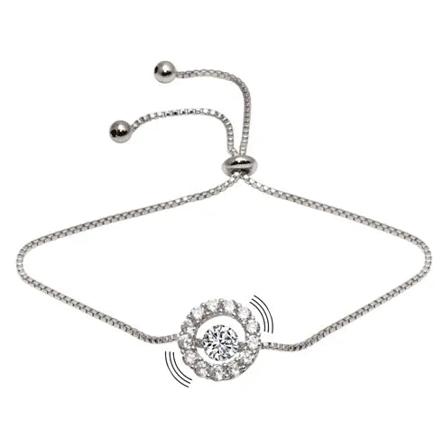 925 Sterling Silver Rhodium Plated Round Dancing CZ Lariat Bracelet
