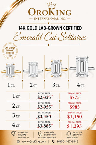 Women's 14K Gold Certified Lab-Grown Diamond Emerald Cut Solitaire Ring 1.00ct. Center Stone