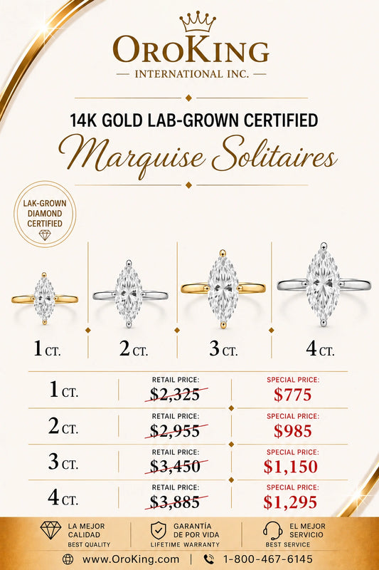 Women's 14K Gold Certified Lab-Grown Diamond Marquise Solitaire Ring 1.00ct. Center Stone