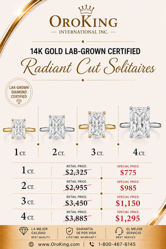 Women's 14K Gold Certified Lab-Grown Diamond Radiant Cut Solitaire Ring 1.00ct. Center Stone