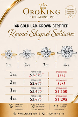 Women's 14K Gold Certified Lab-Grown Diamond Round Solitaire Ring 1.00ct. Center Stone