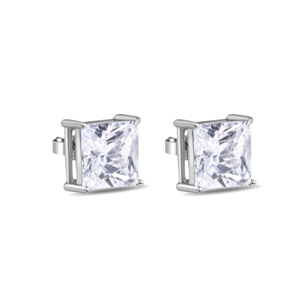925 Sterling Silver Clearance-Rhodium Plated Square 11mm Clear CZ Earrings