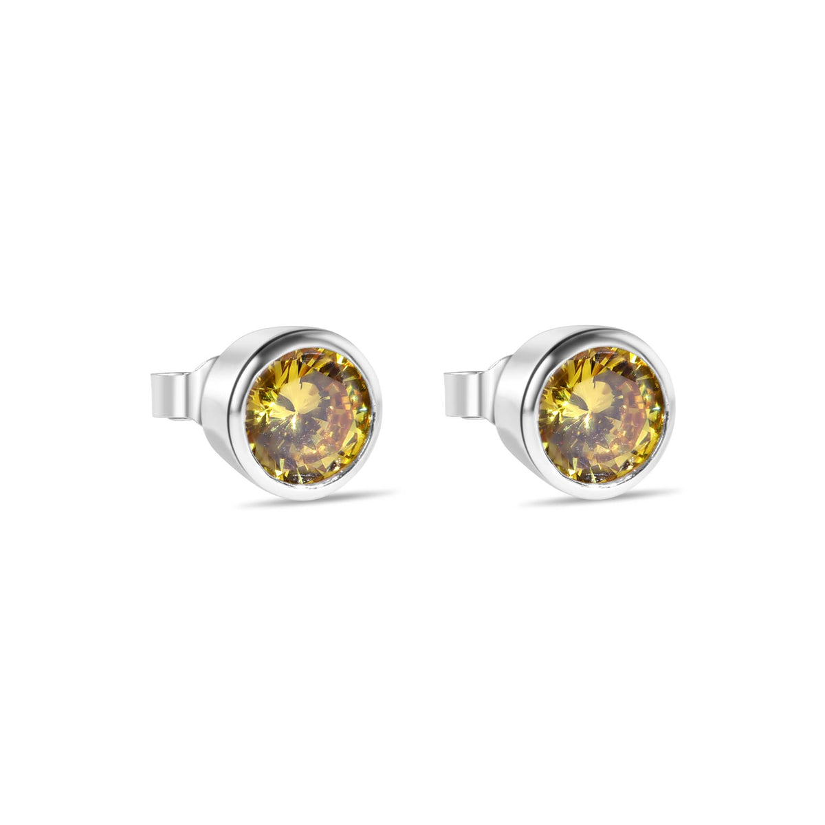 925 Sterling Silver Clearance-Rhodium Plated Round Yellow Citrine CZ Earrings