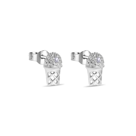 925 Sterling Silver Clearance-Rhodium Plated Small Basketball Rim CLR CZ Earrings