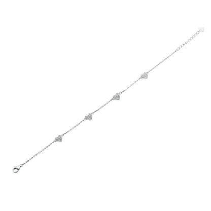 925 Sterling Silver Rhodium Plated Multi Heart Clear CZ Adjustable Bracelet