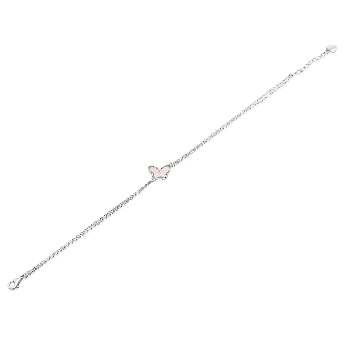 925 Sterling Silver Rhodium Plated 10mm x 7mm Butterfly Double Strand Adjustable Bracelet