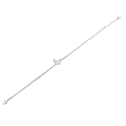925 Sterling Silver Rhodium Plated 10mm x 7mm Butterfly Double Strand Adjustable Bracelet