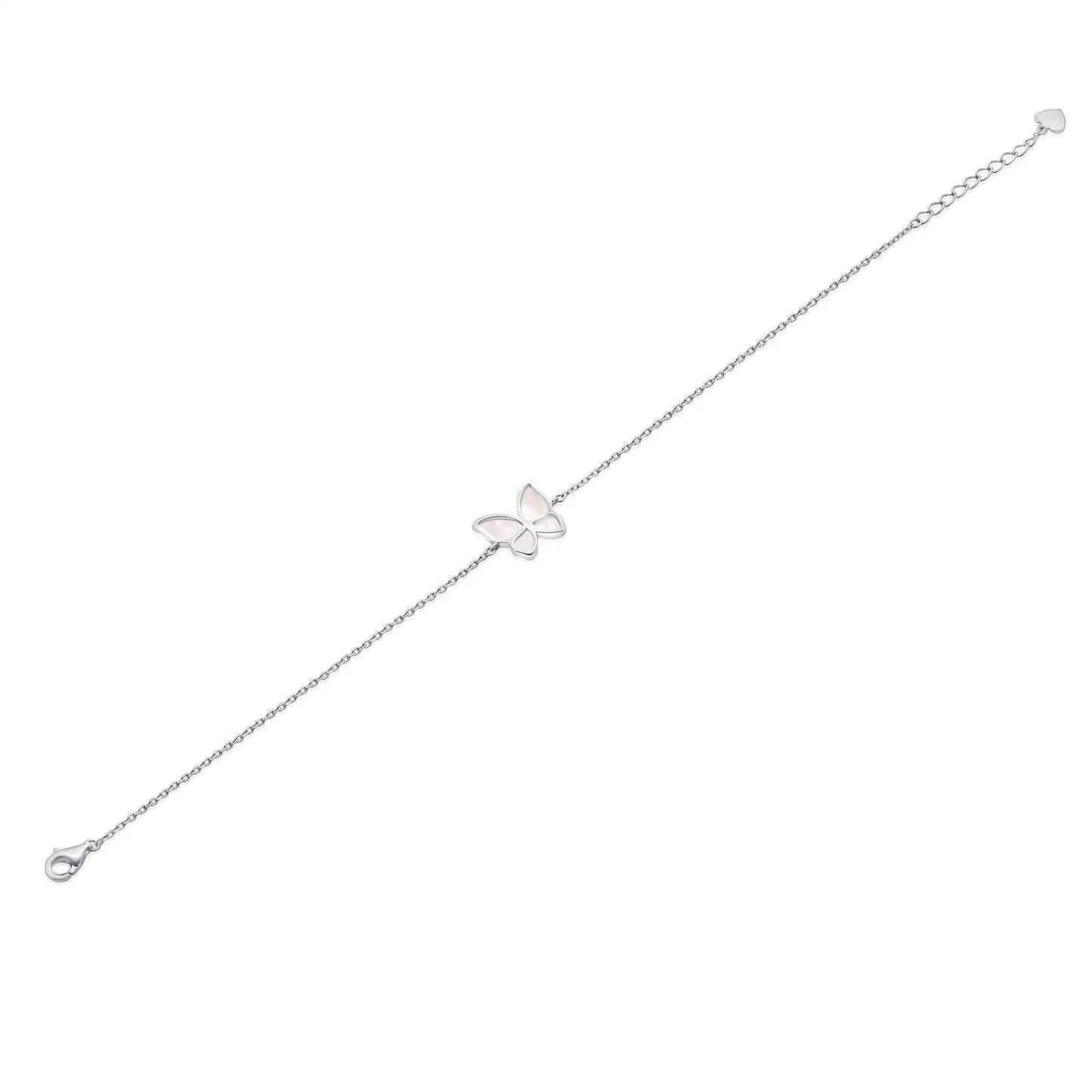 925 Sterling Silver Rhodium Plated Mother of Pearl Butterfly 12.5mm x 11mm Adjustable Bracelet