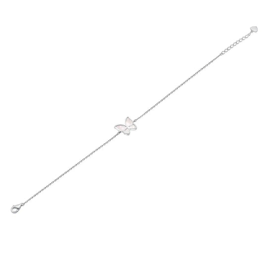 925 Sterling Silver Rhodium Plated Mother of Pearl Butterfly 12.5mm x 11mm Adjustable Bracelet