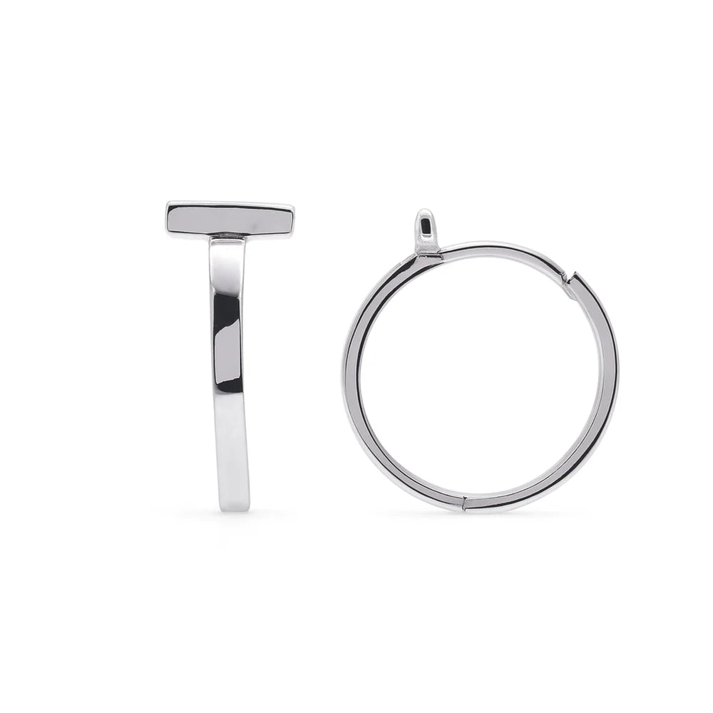 925 Sterling Silver Rhodium Plated Bar Huggie Hoop 13mm Earring