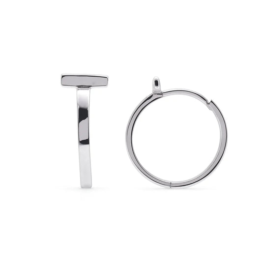 925 Sterling Silver Rhodium Plated Bar Huggie Hoop 13mm Earring