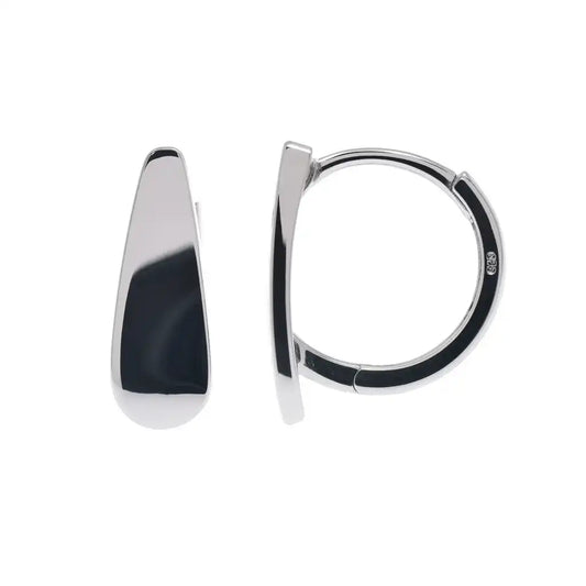925 Sterling Silver Rhodium Plated Flat Teardrop Huggie Hoop 9mm Earring