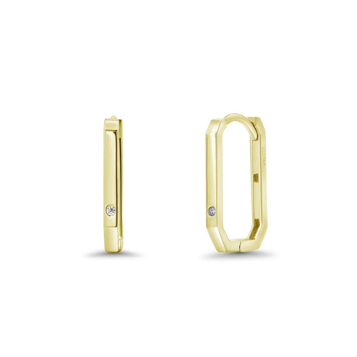 925 Sterling Silver Gold Plated Moissanite Geometric Rectangular Hoop 9.6mm x 15.2mm Earring
