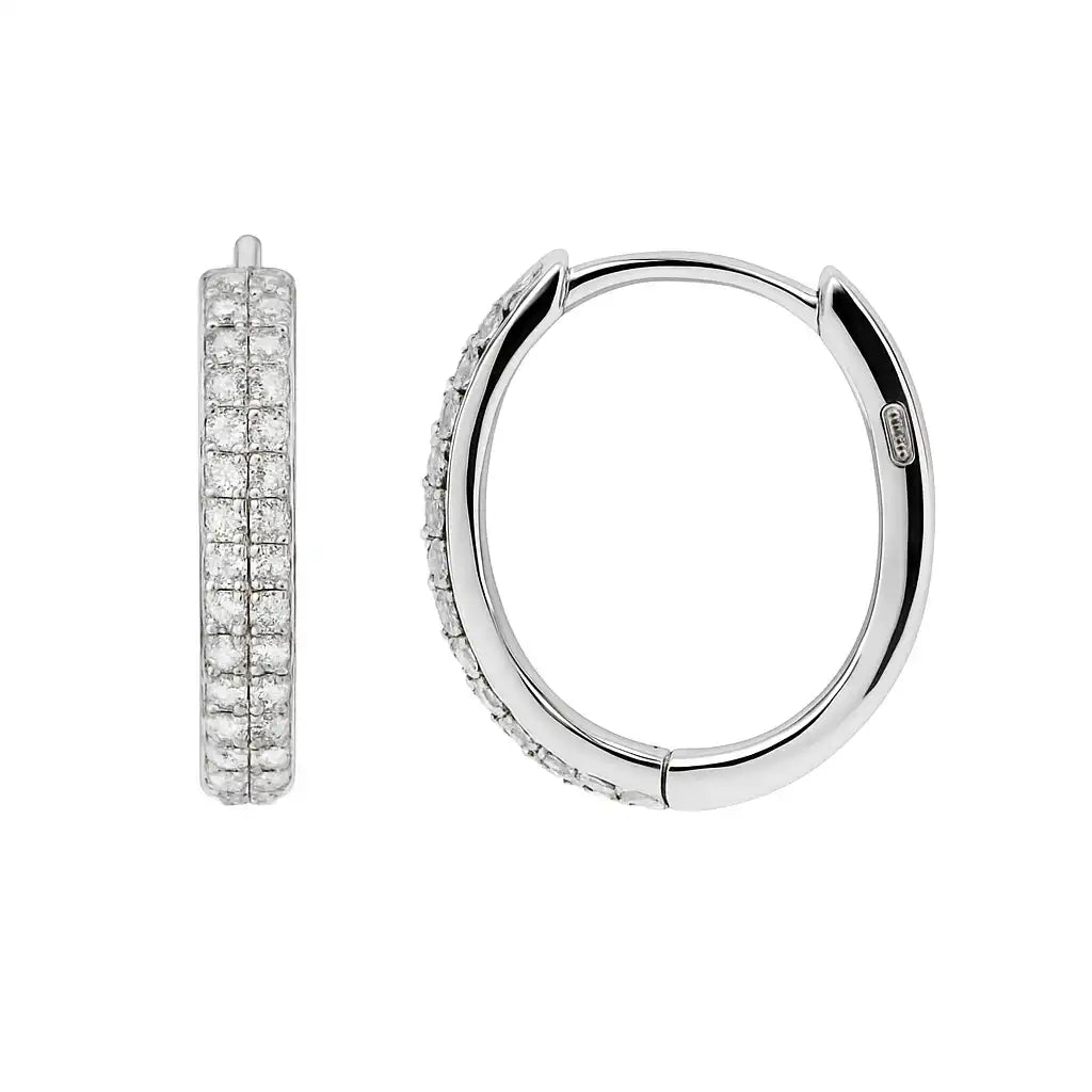 925 Sterling Silver Rhodium Plated Micro Pave CZ Huggie Hoop 11mm Earring