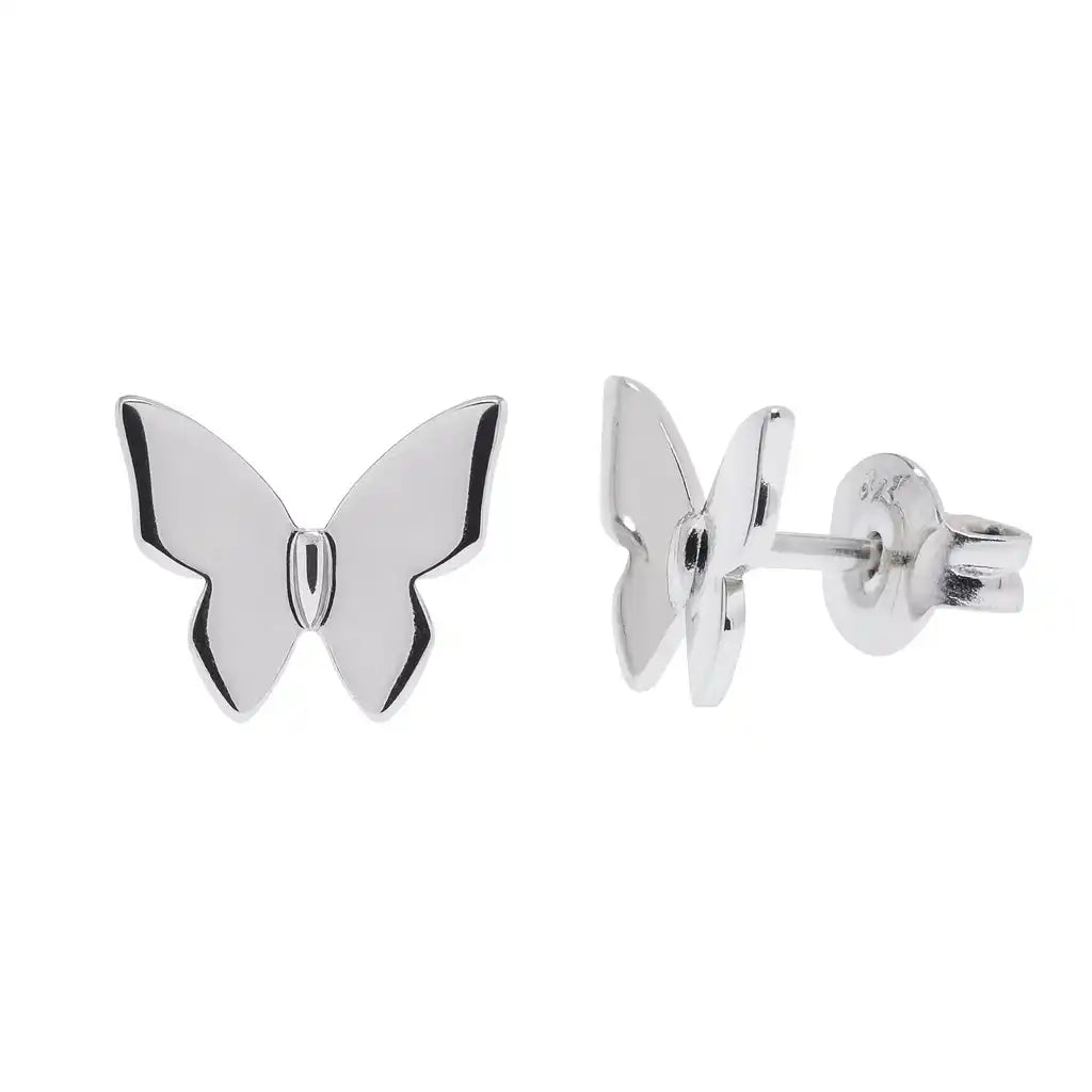 925 Sterling Silver Rhodium Plated Butterfly 6.5mm x 7mm Stud Earring