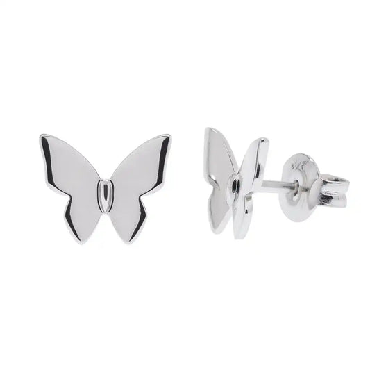 925 Sterling Silver Rhodium Plated Butterfly 6.5mm x 7mm Stud Earring