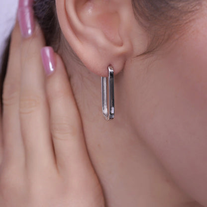 925 Sterling Silver Paperclip Hoop Earrings