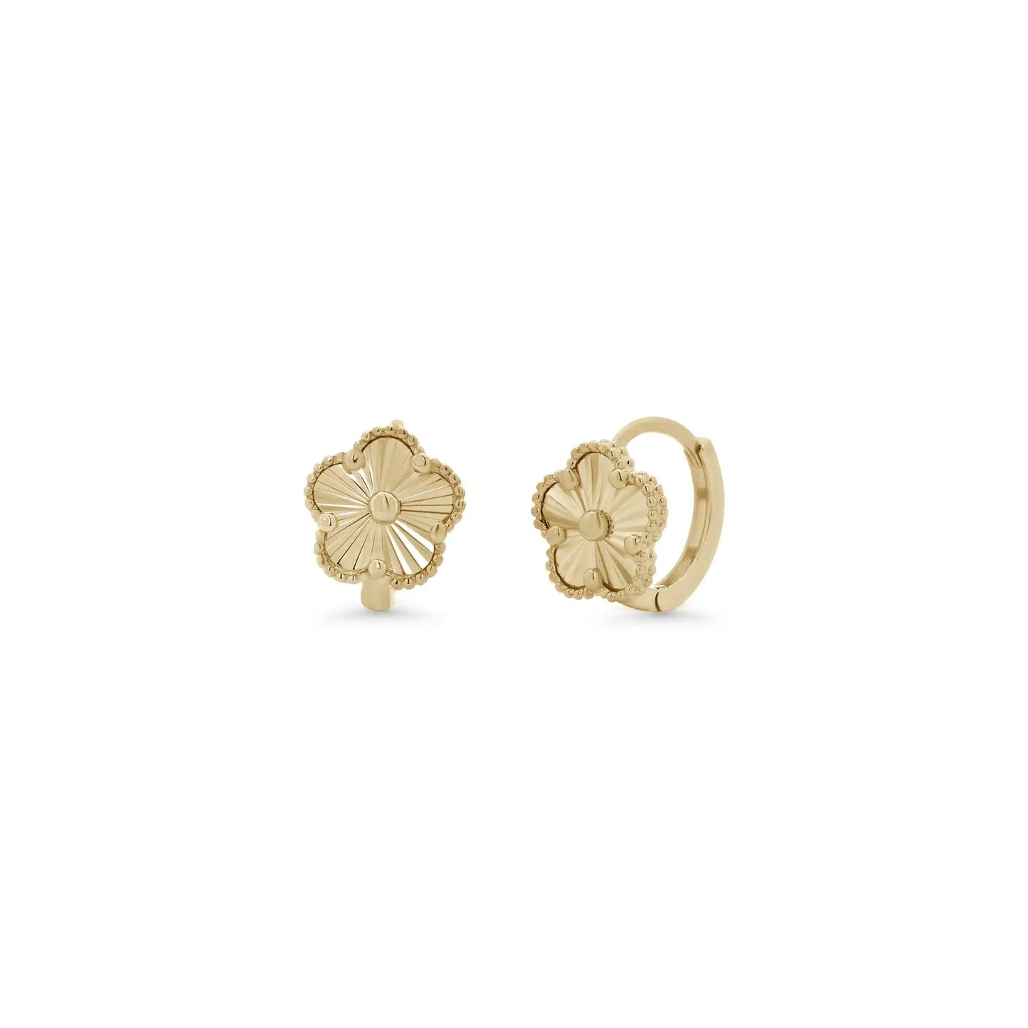 925 Sterling Silver Diamond Cut Clover Hoop Earrings