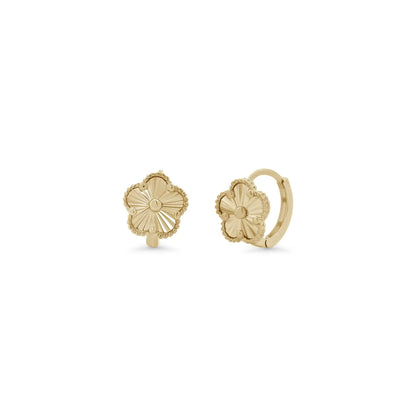 925 Sterling Silver Diamond Cut Clover Hoop Earrings