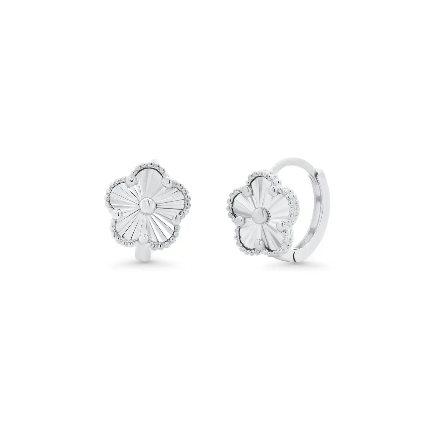 925 Sterling Silver Diamond Cut Clover Hoop Earrings