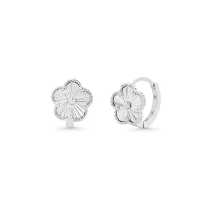 925 Sterling Silver Diamond Cut Clover Hoop Earrings