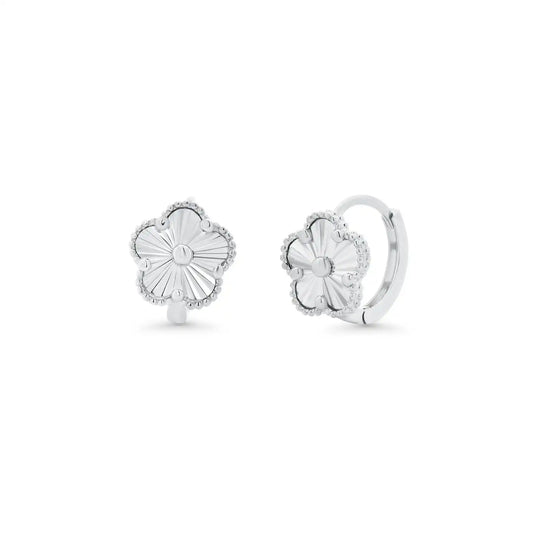 925 Sterling Silver Diamond Cut Clover Hoop Earrings