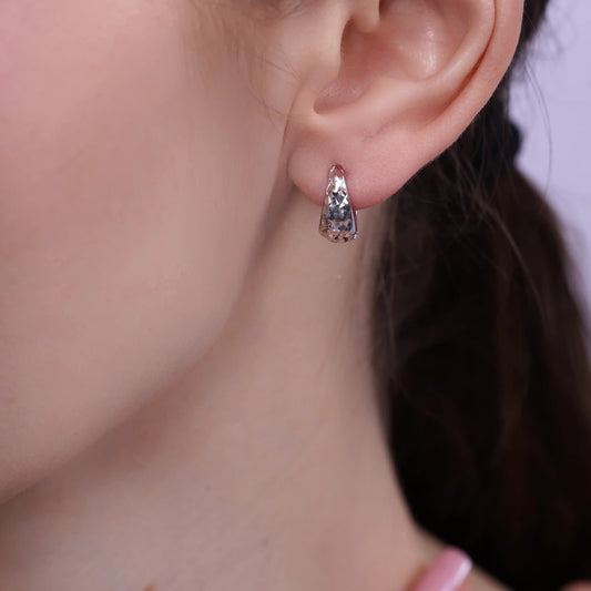 925 Sterling Silver Diamond Cut Puffed 13.8mm Hoop Earrings