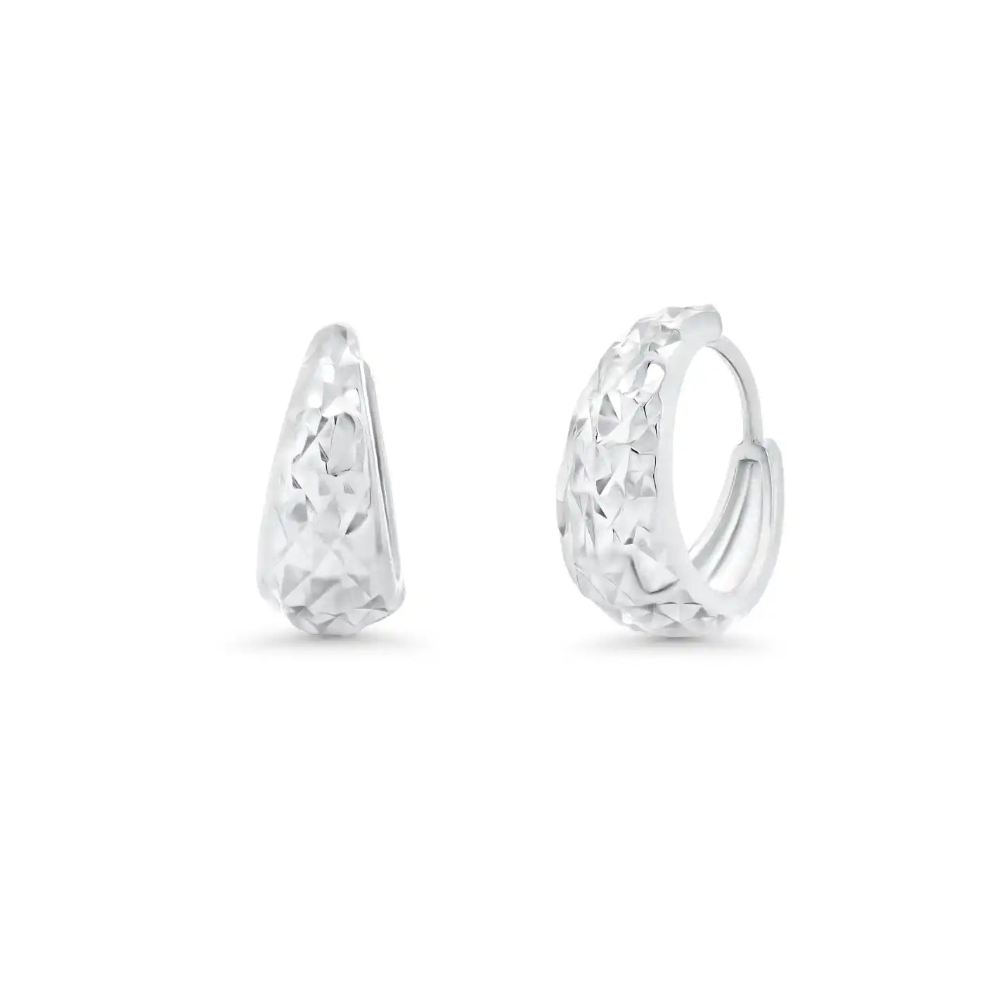 925 Sterling Silver Diamond Cut Puffed 13.8mm Hoop Earrings