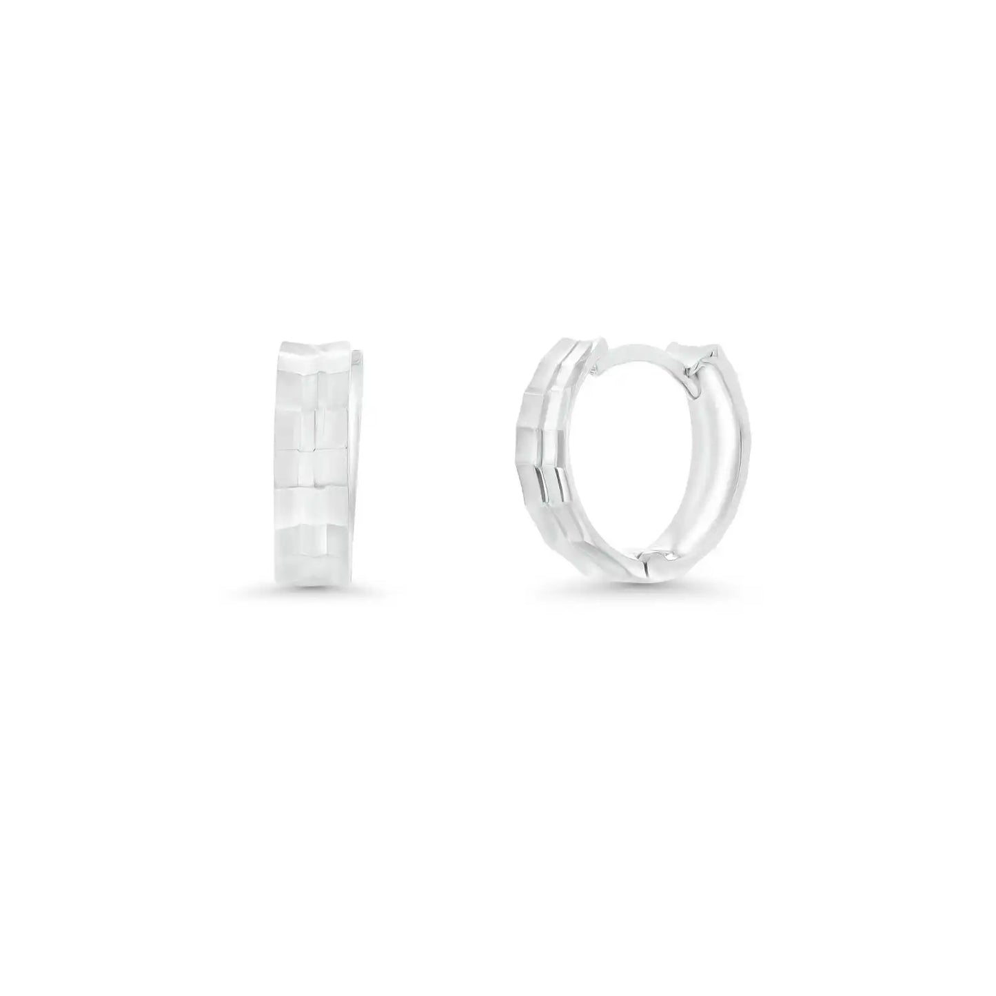 925 Sterling Silver Diamond Cut Geometric Step Edge Hoop Earring