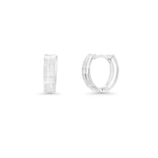 925 Sterling Silver Diamond Cut Geometric Step Edge Hoop Earring