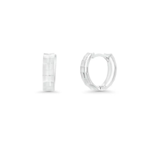 925 Sterling Silver Diamond Cut Geometric Step Edge Hoop Earring