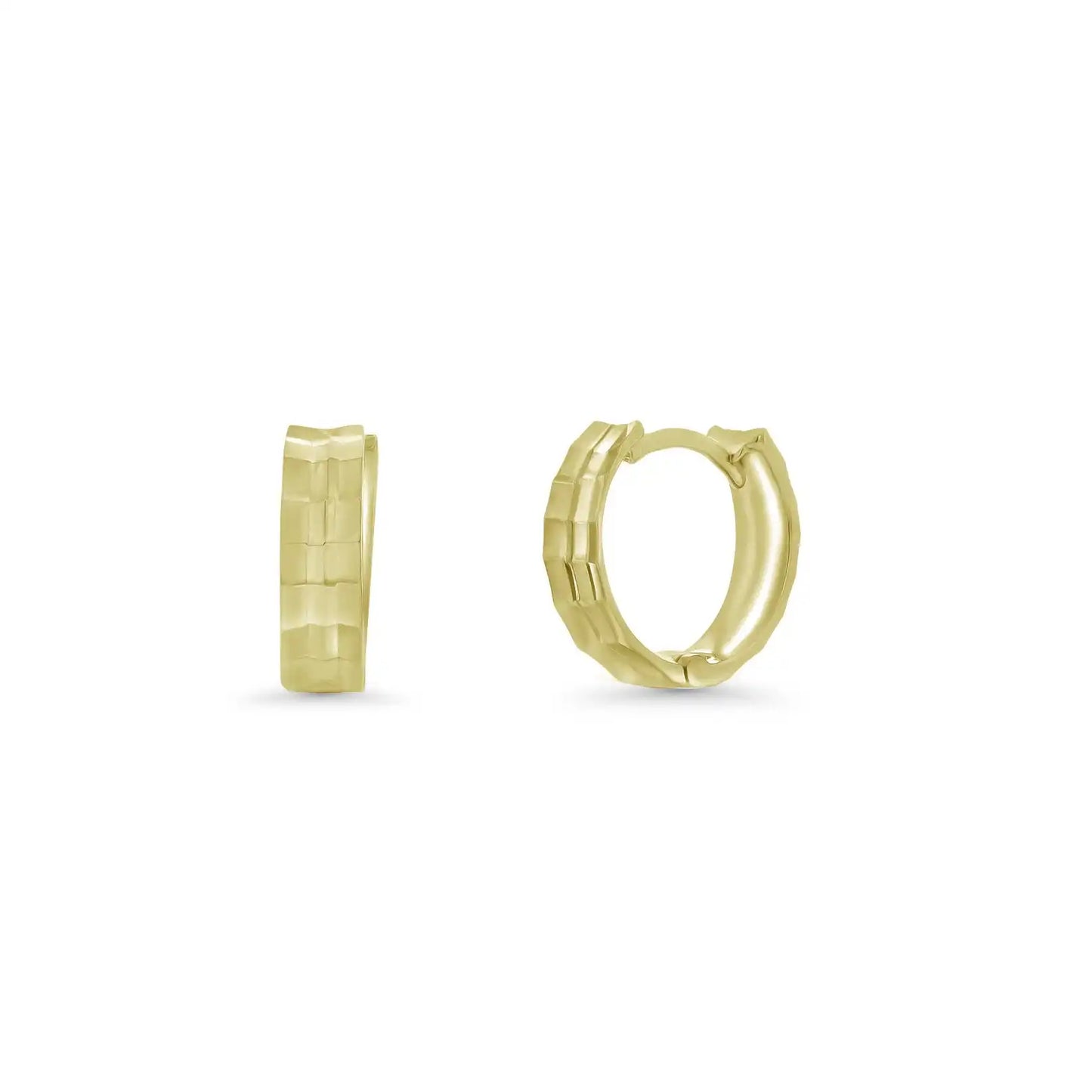 925 Sterling Silver Diamond Cut Geometric Step Edge Hoop Earring