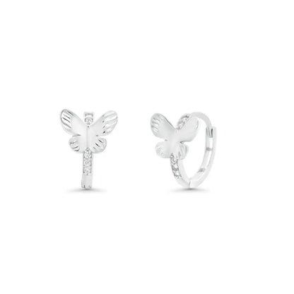 925 Sterling Silver Diamond Cut Butterfly Clear CZ Hoop Earring