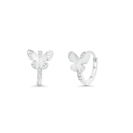 925 Sterling Silver Diamond Cut Butterfly Clear CZ Hoop Earring