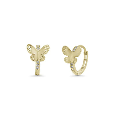 925 Sterling Silver Diamond Cut Butterfly Clear CZ Hoop Earring