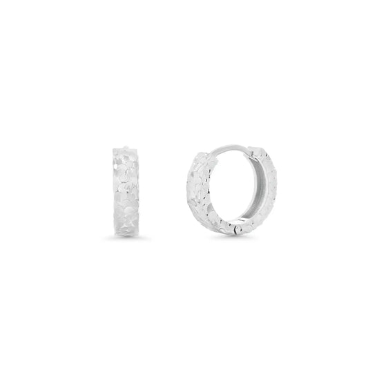 925 Sterling Silver Diamond Cut 13.7mm Hoop Earring