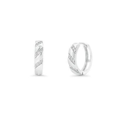 925 Sterling Silver Rhodium Plated Pave CZ Accents Hoop 13.3mm Earring