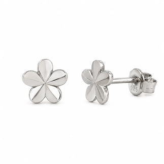 925 Sterling Silver Diamond Cut Flower Stud Earrings