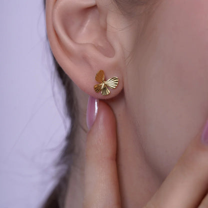 925 Sterling Silver Studded Diamond Cut Butterfly Stud Earring