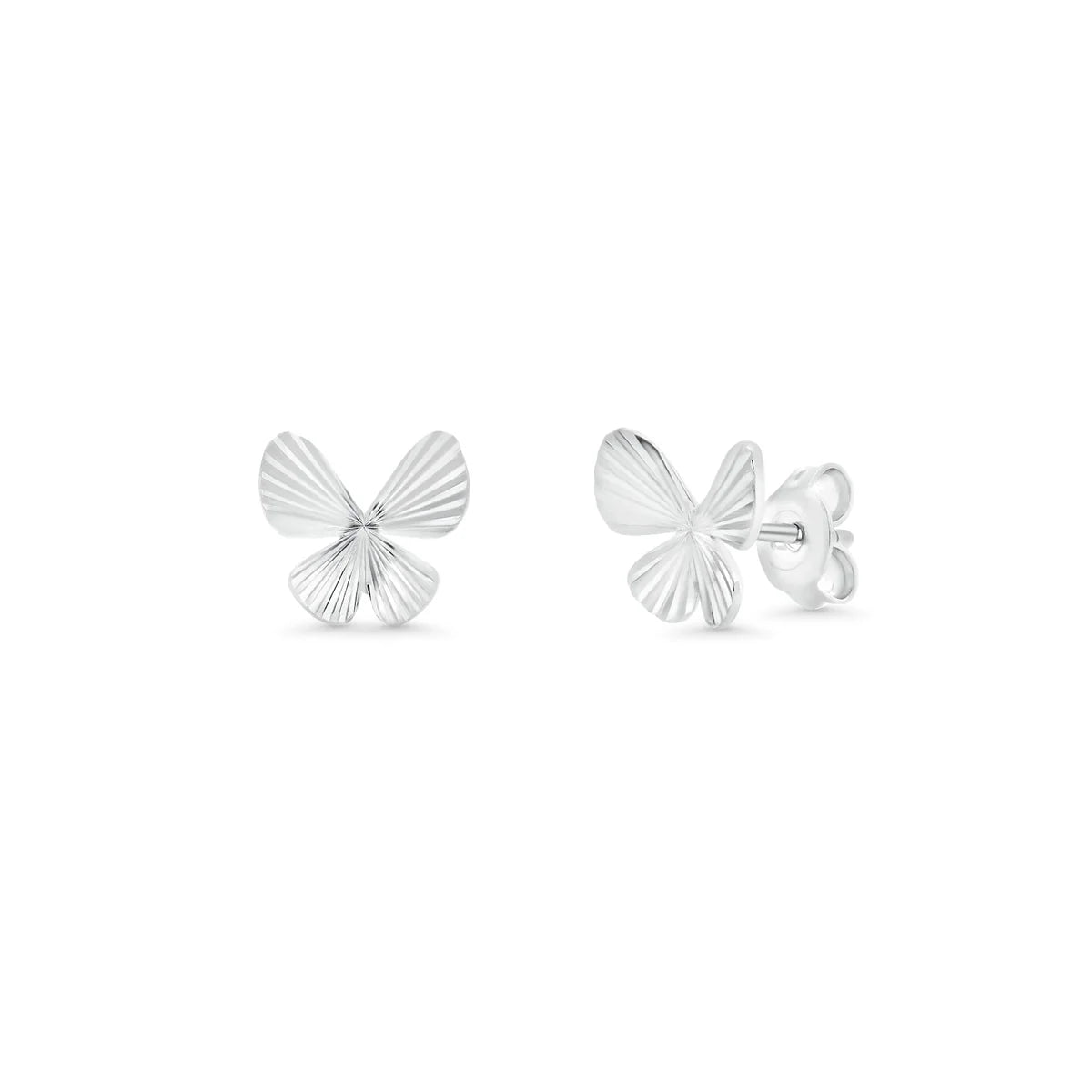925 Sterling Silver Studded Diamond Cut Butterfly Stud Earring