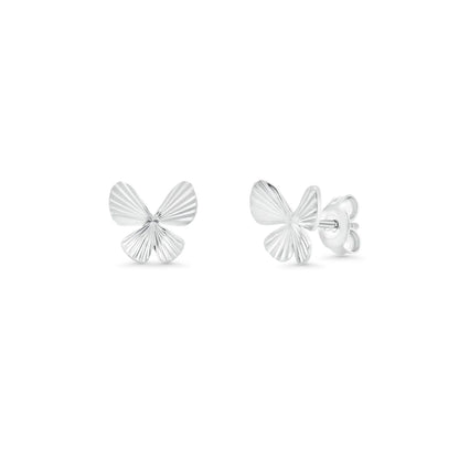925 Sterling Silver Studded Diamond Cut Butterfly Stud Earring