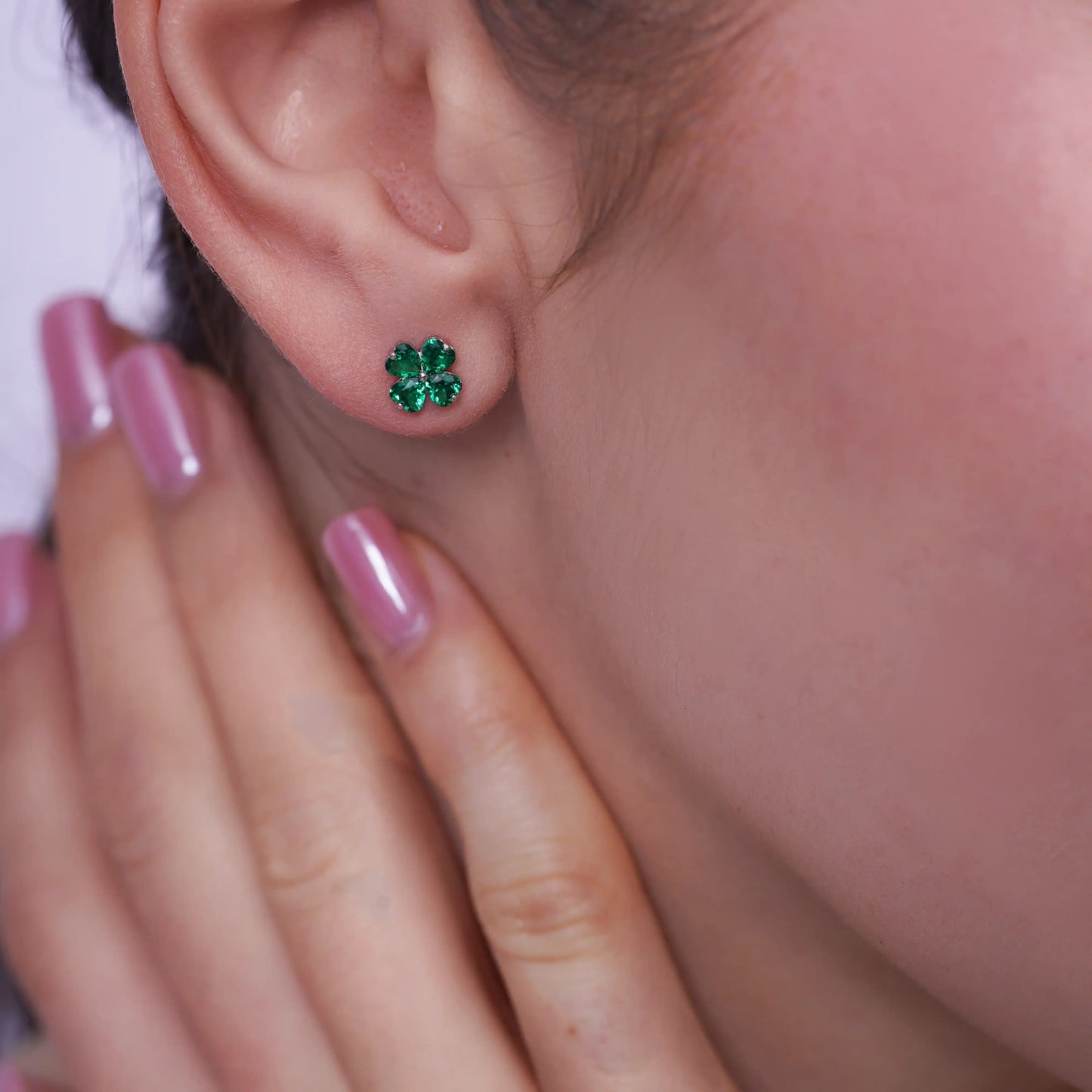 925 Sterling Silver Rhodium Plated Clover CZ Stud Earring